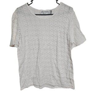 Lou Nardi White Knit Textured Top Womens Size Large Short Sleeve Cotton